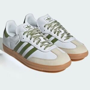 NIB Adidas Samba OG White/ Tech Olive/ Gum Sneakers Women's Size 5